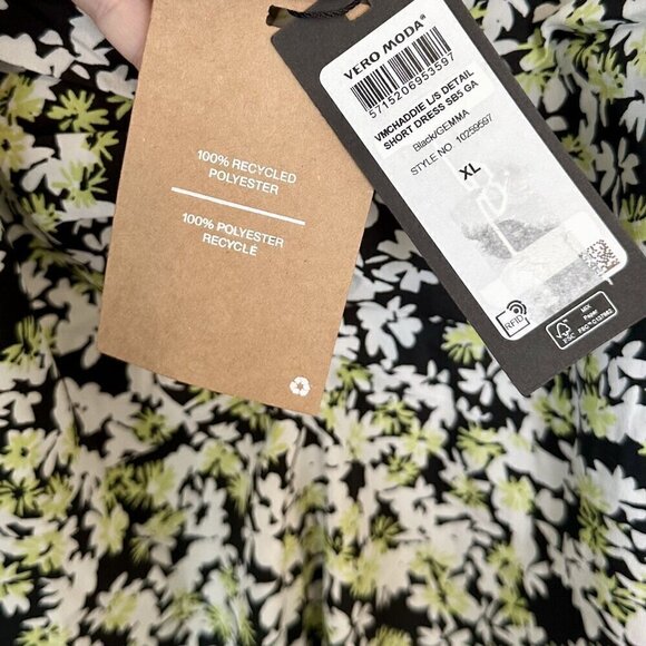 NWT Vero Moda Chaddie Ditsy Floral Boho Long Sleeve Ruched Mini Dress - XL - Picture 6 of 10